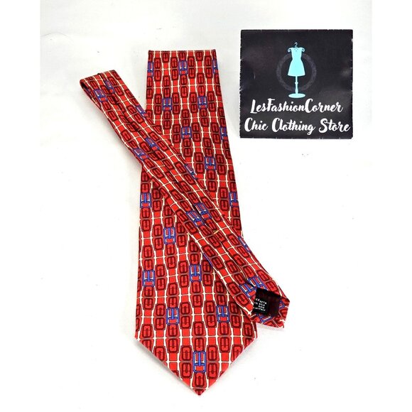 Gucci Men's Red & Blue Print Geometric 100% Silk Tie Made in Italy 247 - Picture 2 of 12